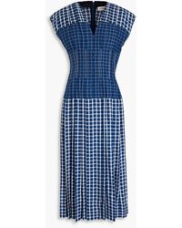 Tory Burch - Pleated Checked Silk Midi Dress - Lyst
