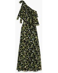 Mikael Aghal - One-shoulder Ruffled Floral-print Fil Coupé Chiffon Maxi Dress - Lyst
