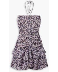 Isabel Marant - Ilanka Ruched Printed Cotton-voile Halterneck Mini Dress - Lyst