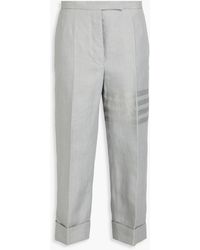Thom Browne - Cropped Striped Linen Tapered Pants - Lyst