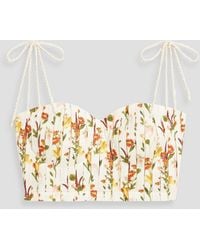 Agua Bendita - Moringa Clementina Cropped Pleated Floral-print Linen Bustier Top - Lyst