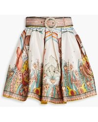 Zimmermann - Belted Printed Silk Mini Skirt - Lyst