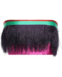 Prabal Gurung Strapless Cropped Fringe-trimmed Striped Satin Top Dark Purple