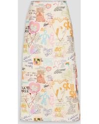 Zimmermann - Crystal-Embellished Printed Linen Midi Skirt - Lyst