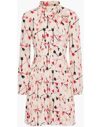 RED Valentino - Pussy-bow Pleated Printed Crepe De Chine Mini Dress - Lyst