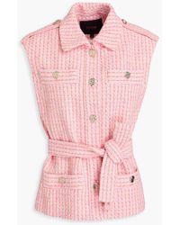 Maje - Belted Metallic Cotton-Blend Tweed Vest - Lyst