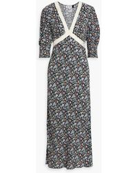 RIXO London - Gemma Crochet-trimmed Floral-print Crepe Midi Dress - Lyst