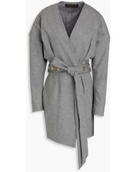 Alexandre Vauthier - Belted Mélange Wool-blend Flannel Mini Wrap Dress - Lyst