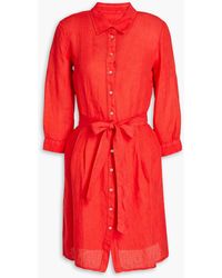 120% Lino - Pleated Linen Mini Shirt Dress - Lyst