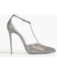 Rene Caovilla - Crystal-embellished Metallic Leather And Tulle Pumps - Lyst