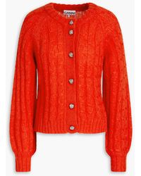 Ganni - Cable-knit Mohair-blend Cardigan - Lyst
