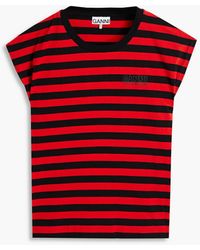 Ganni - Striped Cotton-jersey T-shirt - Lyst