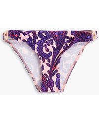 Zimmermann - tiggy Embellished Paisley-print Low-rise Bikini Briefs - Lyst