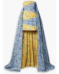 Carolina Herrera - Strapless Cape-effect Floral-print Taffeta Gown - Lyst