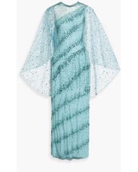 Jenny Packham - Roya Cape-effect Crystal-embellished Tulle Gown - Lyst