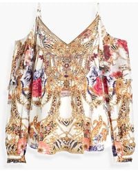 Camilla - Cold-shoulder Embellished Printed Silk Crepe De Chine Top - Lyst