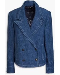 Emporio Armani - Double-breasted Linen And Cotton-blend Chambray Blazer - Lyst