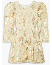 LoveShackFancy - Greenwich Embellished Shirred Floral-print Lamé Mini Dress - Lyst