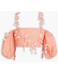 Zimmermann - Cropped Floral-Appliquéd Linen And Silk-Blend Organza Top - Lyst