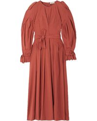 BITE STUDIOS Belted Pleated Organic Cotton Maxi Dress - Red