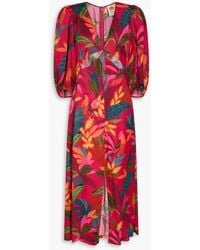 FARM Rio - Cutout Printed Satin Midi Dress - Lyst