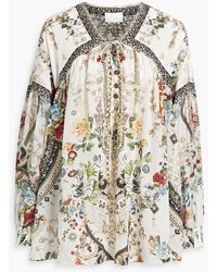 Camilla - Embellished Printed Silk Crepe De Chine Blouse - Lyst