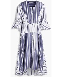 Palmer//Harding Belted Striped Cotton Midi Shirt Dress - Blue