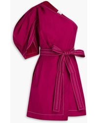 Claudie Pierlot - One-sleeve Wrap-effect Cotton-poplin Mini Dress - Lyst