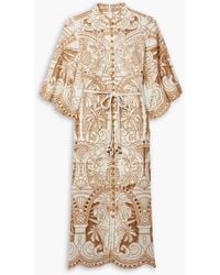 Zimmermann - Ginger Belted Embroidered Broderie Anglaise Linen Midi Dress - Lyst