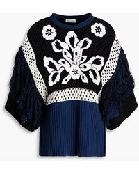 RED Valentino - Embroidered Ribbed And Open-knit Cotton Top - Lyst