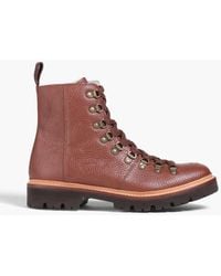 Grenson - Nanette Shearling-lined Pebbled-leather Combat Boots - Lyst