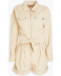 Sandro - Romi Pleated Cotton And Linen-blend Twill Playsuit - Lyst