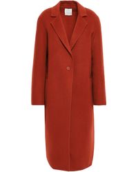 Sandro Wool And Cotton-blend Felt Coat Brick - Red