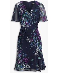 DKNY - Wrap-effect Floral-print Georgette Mini Dress - Lyst