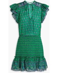 Veronica Beard - Brindle Ruffled Printed Cotton-jacquard Mini Dress - Lyst