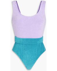 Zimmermann - Jude Belted Two-tone Cotton-blend Terry Swimsuit - Lyst