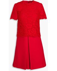 Valentino Garavani - Lace-paneled Pleated Wool And Silk-blend Mini Dress - Lyst