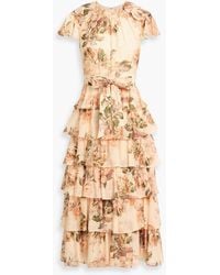 Mikael Aghal - Tiered Floral-Print Chiffon Midi Dress - Lyst