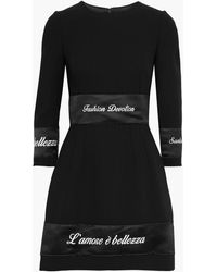 Dolce & Gabbana - Embroidered Satin-trimmed Wool-crepe Mini Dress - Lyst