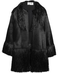 Valentino Fringe-trimmed Woven Silk Coat Black
