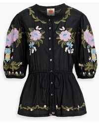 FARM Rio - Embroidered Cotton-Blend Voile Blouse - Lyst