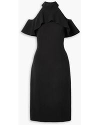 Michael Kors - Cold-shoulder Ruffled Stretch-wool Midi Dress - Lyst