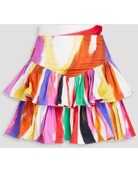 Stella Jean - Tiered Ruffled Printed Stretch-cotton Mini Skirt - Lyst