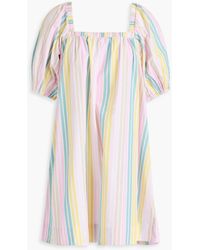Ganni - Striped Cotton-poplin Mini Dress - Lyst