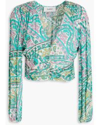 Ba&sh - Cropped Ruched Printed Mousseline Blouse - Lyst