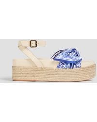 FARM Rio - Printed Satin And Leather Platform Sandals - Lyst