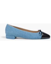 Stuart Weitzman - Sleek Bow Leather-trimmed Denim Ballet Flats - Lyst