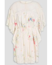 Zimmermann - Lace-Trimmed Floral-Print Linen Mini Dress - Lyst