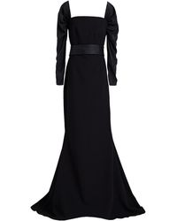 Safiyaa Farrah Belted Panelled Washed-silk And Crepe Gown - Black