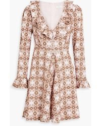 Zimmermann - Ruffled Floral-print Linen Mini Dress - Lyst